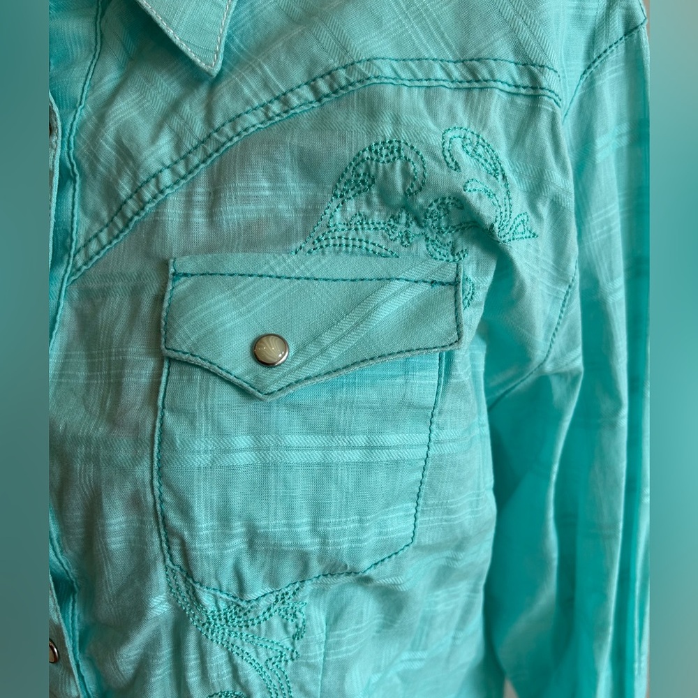 Wrangler 100% Cotton Light Blue Western Style Plaid Shirt - Picture 2 of 13